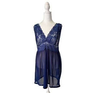 Avidlove XXL Blue Lace Babydoll Nightgown‎ Sleepwear Plus Size Lingerie Sheer